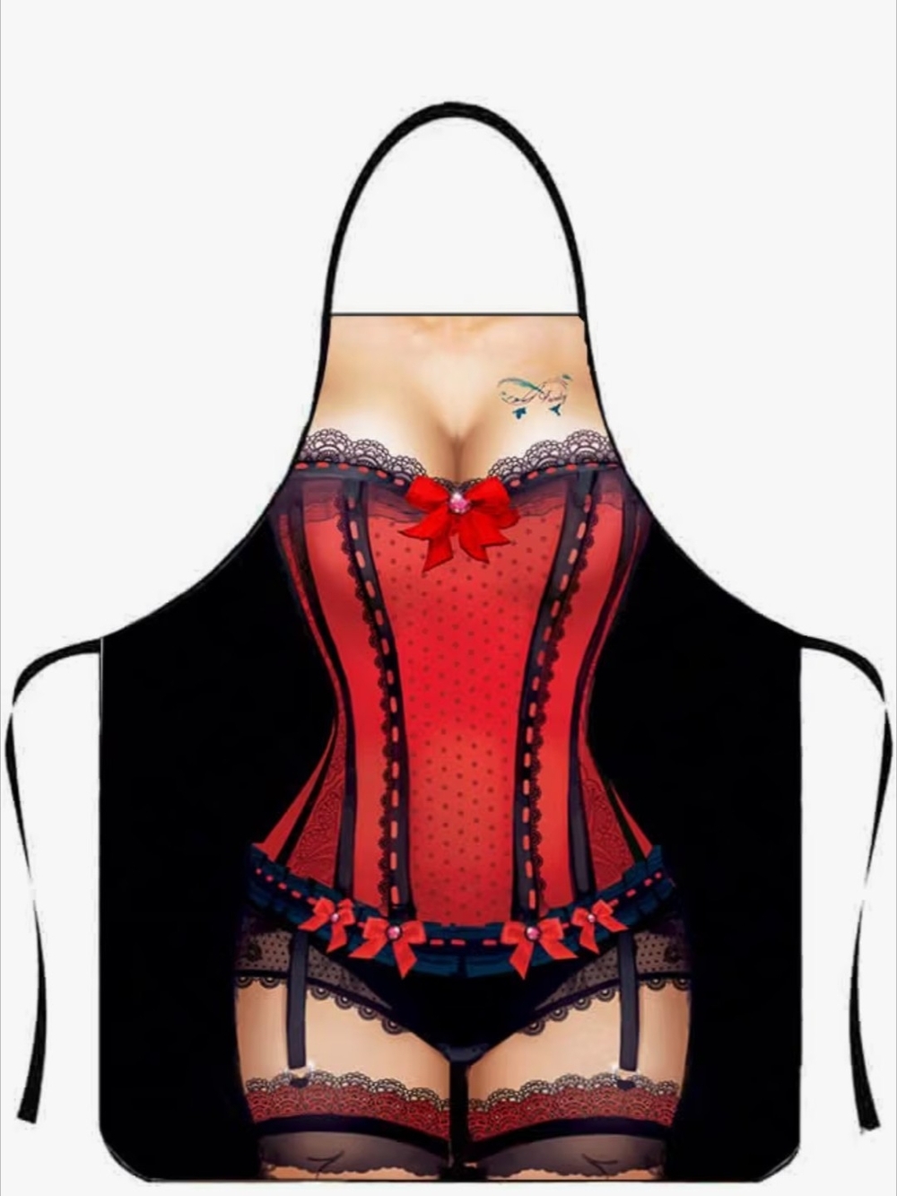 Playful Red Corset Novelty Kitchen Apron Dress/Costume - Picture 2 of 2